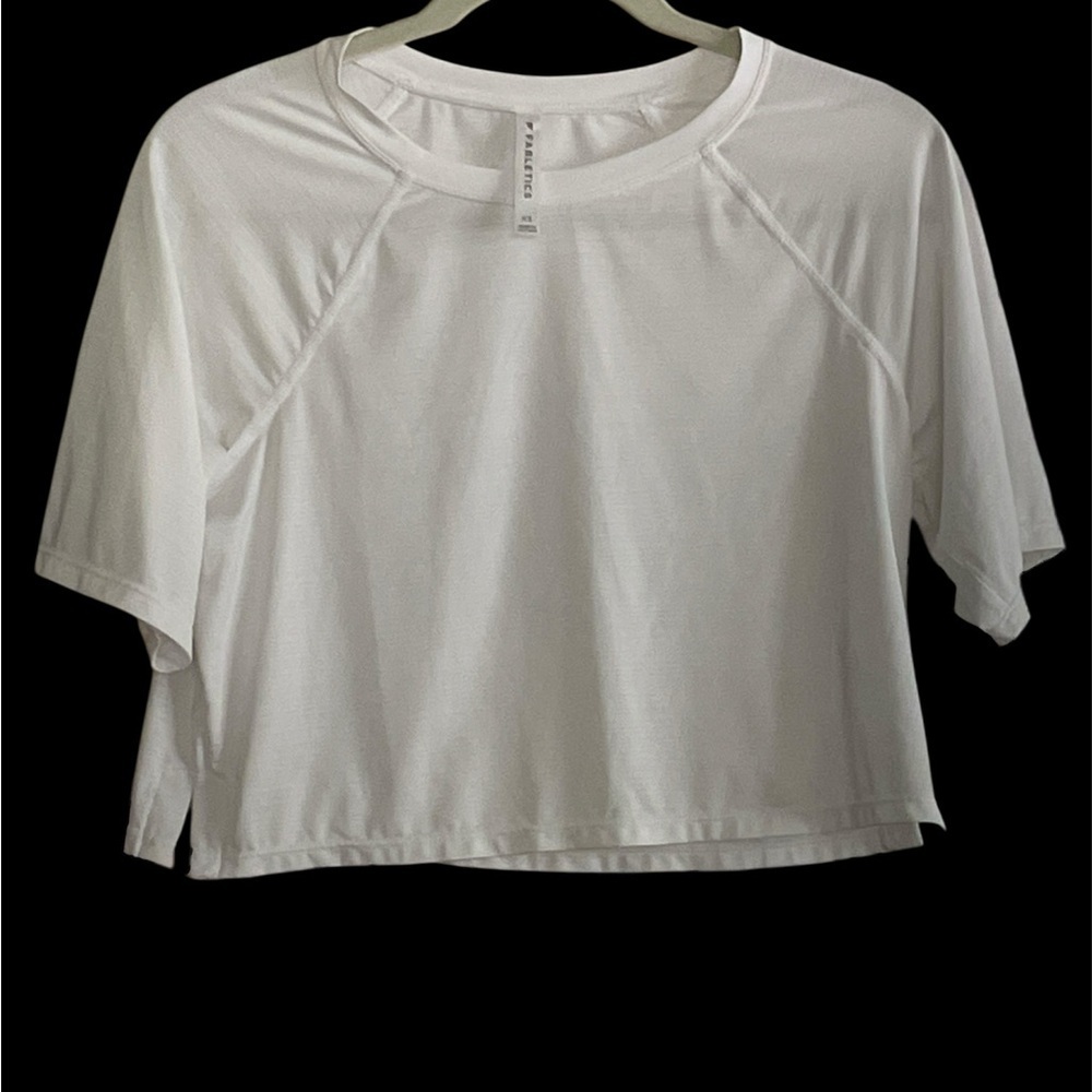 Fabletics White Crop Top Relaxed Fit Crew Neck